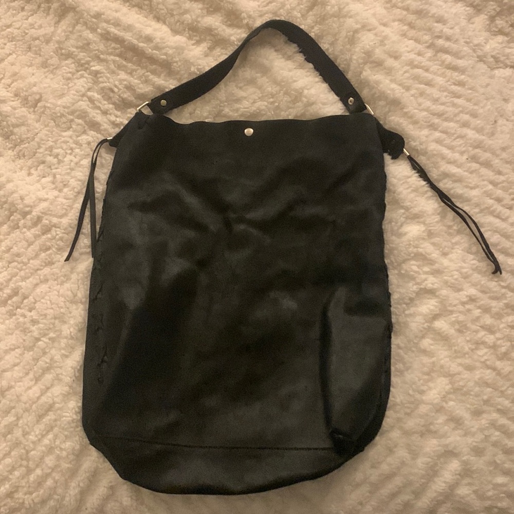 Black brushed leather long purse